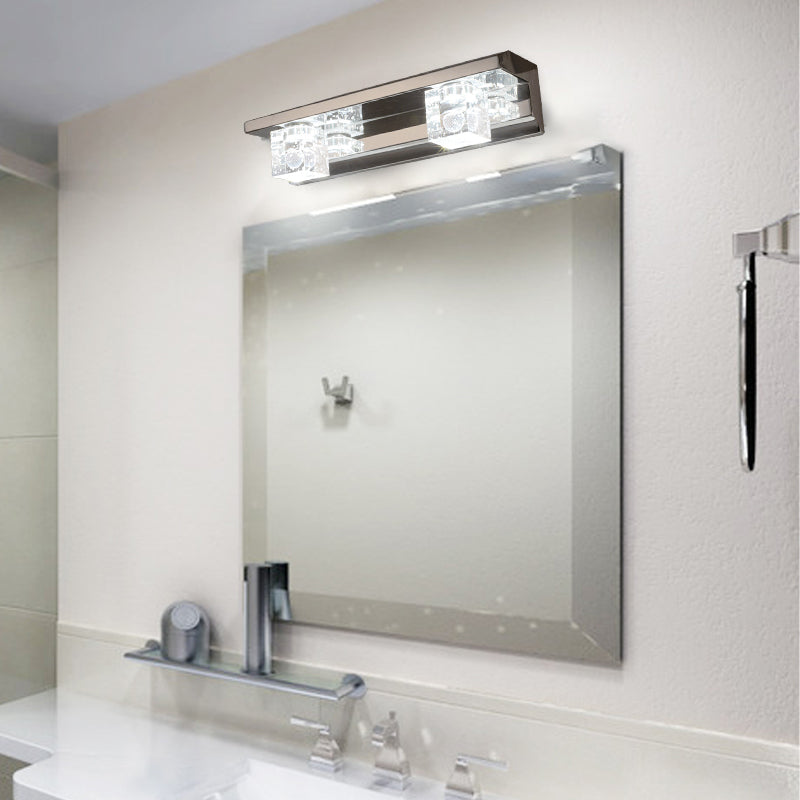Siopsrl| Clear Crystal Cube Wall Sconce Modern Style 3 Heads Silver Finish Vanity Light Fixture in Warm/White Light, 12.5"/18" B