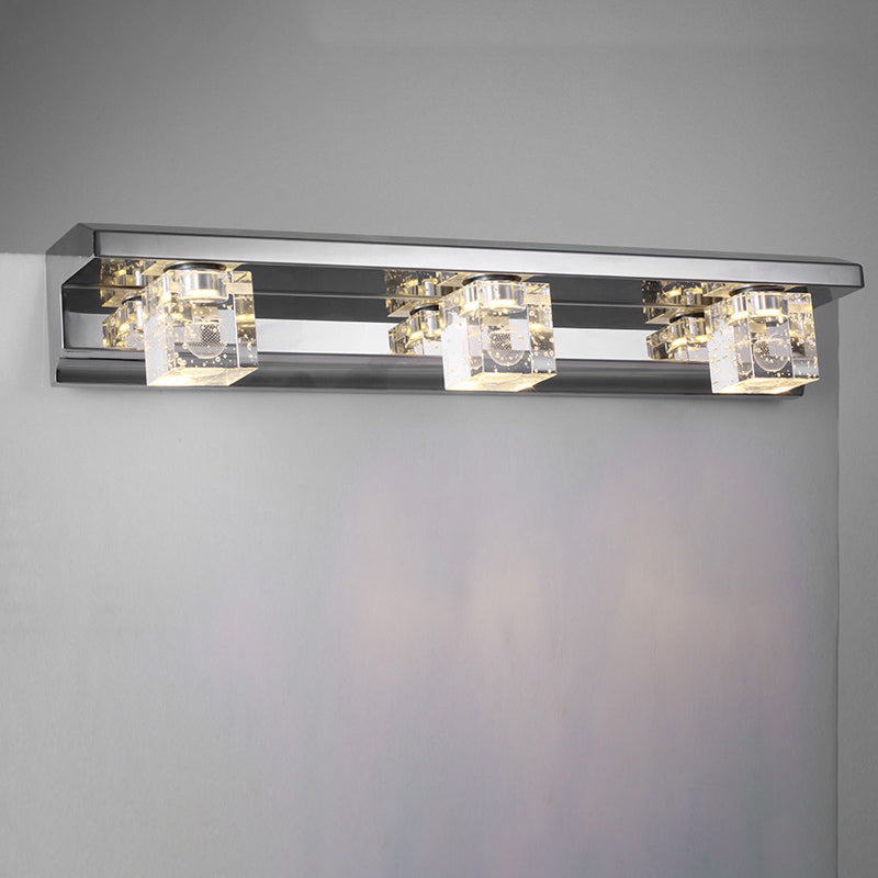 Siopsrl| Clear Crystal Cube Wall Sconce Modern Style 3 Heads Silver Finish Vanity Light Fixture in Warm/White Light, 12.5"/18" B