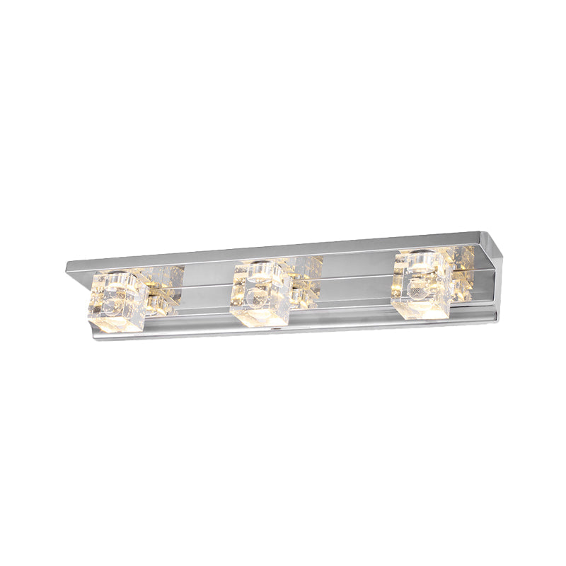 Siopsrl| Clear Crystal Cube Wall Sconce Modern Style 3 Heads Silver Finish Vanity Light Fixture in Warm/White Light, 12.5"/18" B