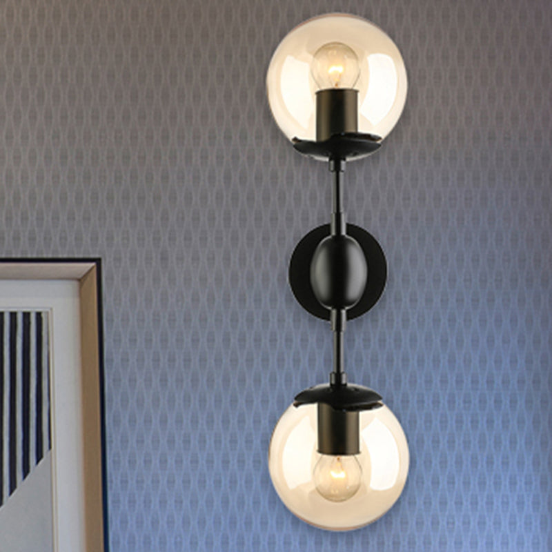 Siopsrl| Black 2-Light Wall Light Industrial Amber Glass Globe Shade Lighting Fixture for Living Room