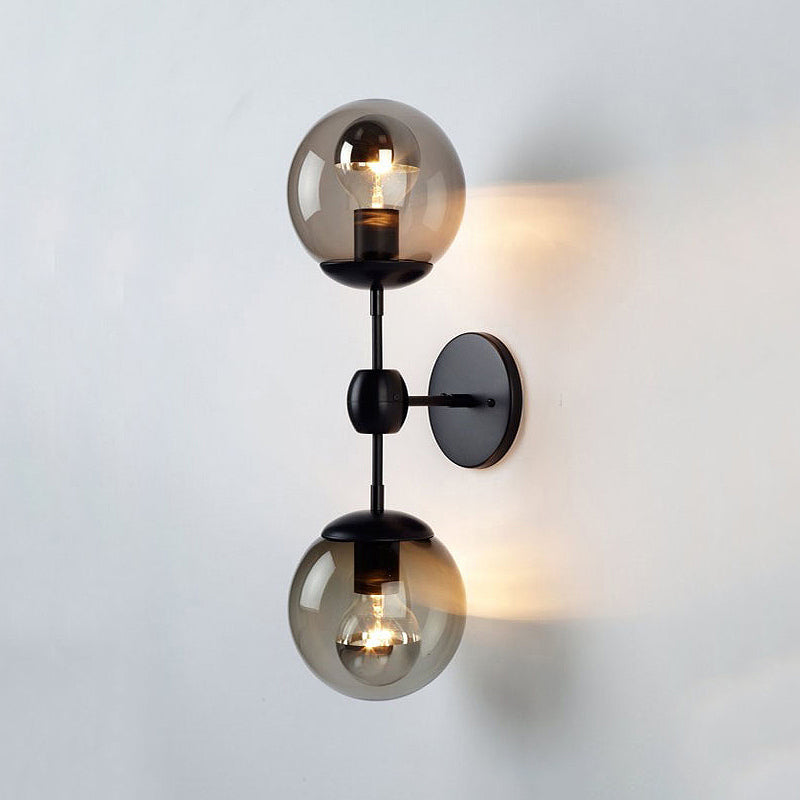 Siopsrl| Black 2-Light Wall Light Industrial Amber Glass Globe Shade Lighting Fixture for Living Room