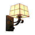 Siopsrl| Pink/Blue/Beige Square Wall Lamp Tiffany Style Colored Glass 1 Light Wall Mount Fixture for Bedroom
