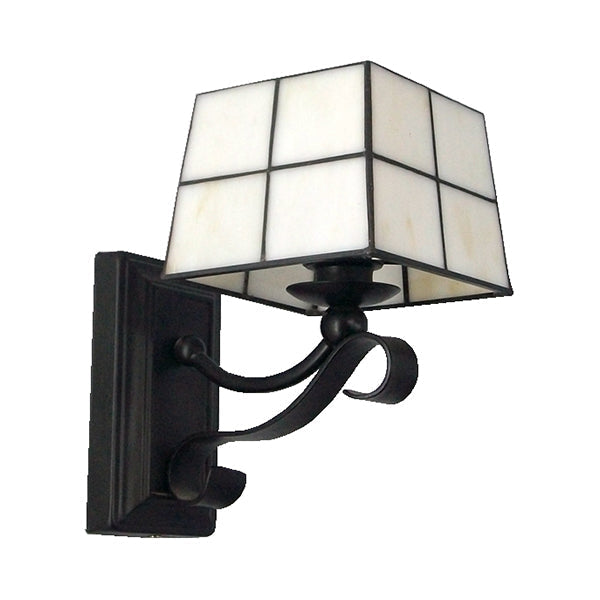 Siopsrl| Pink/Blue/Beige Square Wall Lamp Tiffany Style Colored Glass 1 Light Wall Mount Fixture for Bedroom