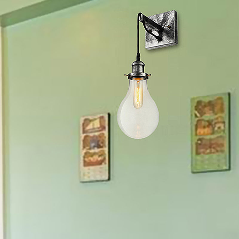 Siopsrl| Black Bulb Shade Wall Light Industrial Clear Glass 1 Light Living Room Wall Lights Fixture