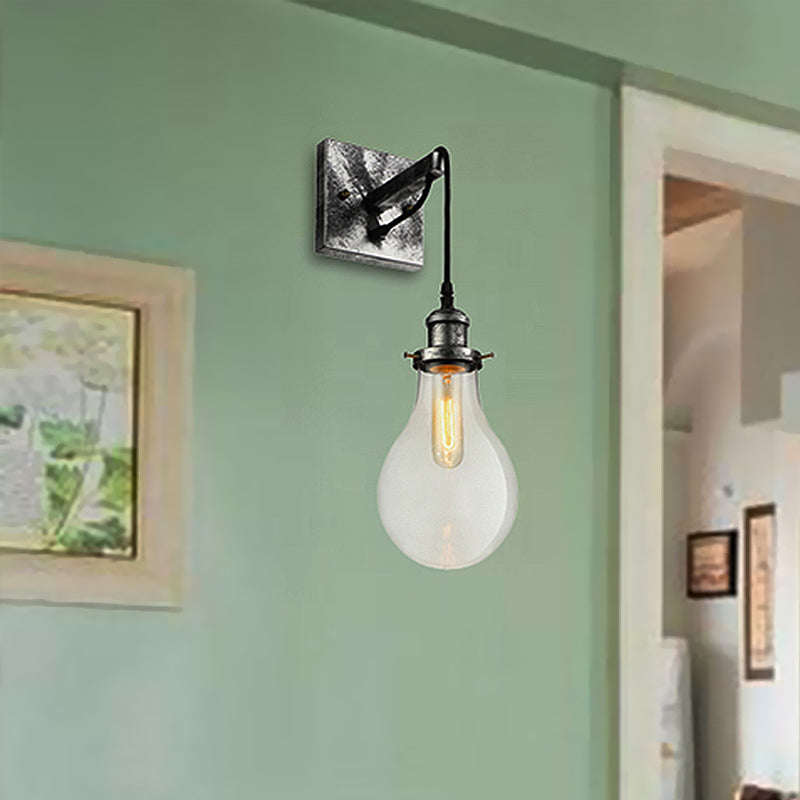 Siopsrl| Black Bulb Shade Wall Light Industrial Clear Glass 1 Light Living Room Wall Lights Fixture
