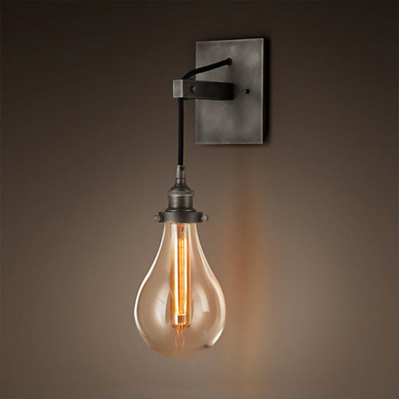Siopsrl| Black Bulb Shade Wall Light Industrial Clear Glass 1 Light Living Room Wall Lights Fixture