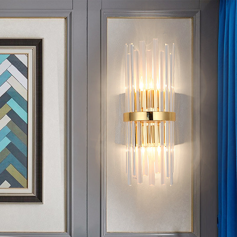 Siopsrl| Cylinder Wall Light Modern Three-Sided Crystal Rod 2 Heads Gold Wall Light