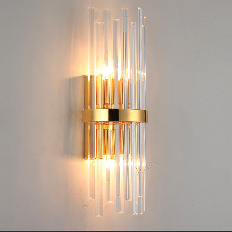 Siopsrl| Cylinder Wall Light Modern Three-Sided Crystal Rod 2 Heads Gold Wall Light