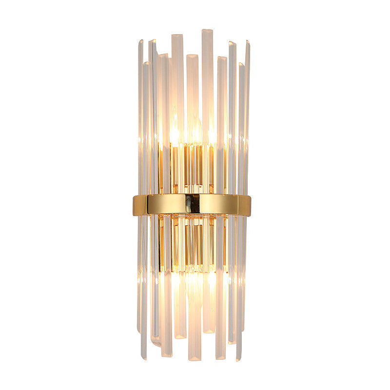 Siopsrl| Cylinder Wall Light Modern Three-Sided Crystal Rod 2 Heads Gold Wall Light