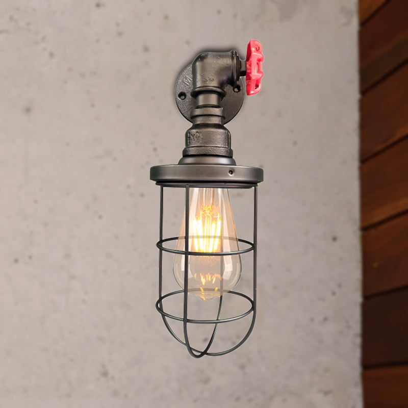 Siopsrl| Wire frame corridor wall lamp iron 1 head farmhouse wall lighting with red shade design in antique bronze/black