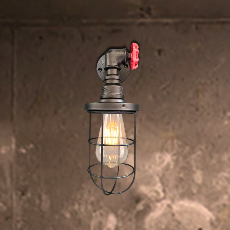 Siopsrl| Wire frame corridor wall lamp iron 1 head farmhouse wall lighting with red shade design in antique bronze/black