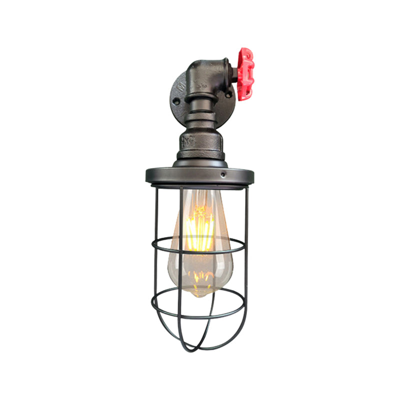 Siopsrl| Wire frame corridor wall lamp iron 1 head farmhouse wall lighting with red shade design in antique bronze/black