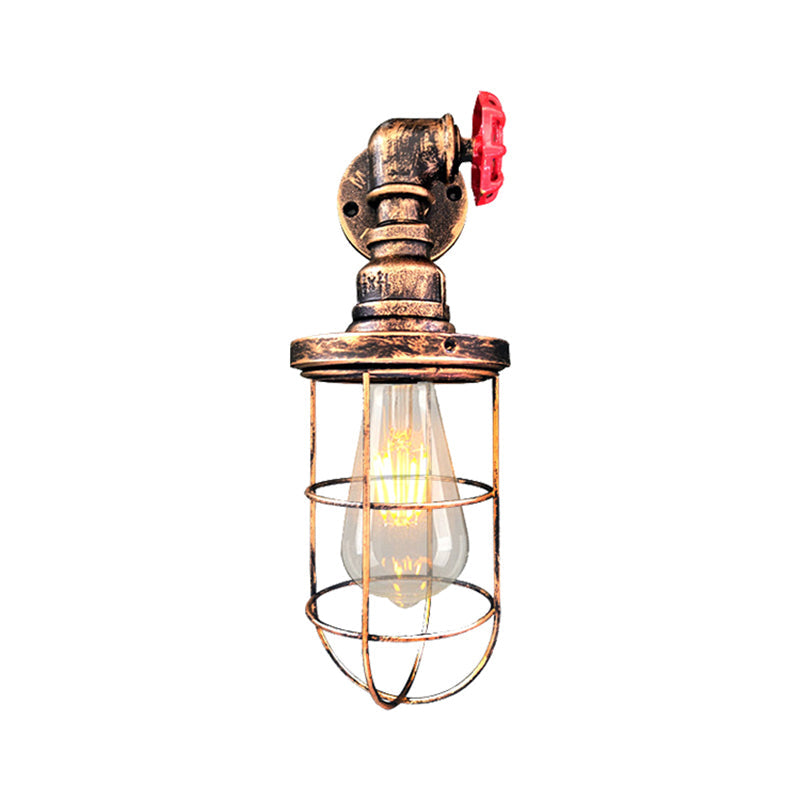 Siopsrl| Wire frame corridor wall lamp iron 1 head farmhouse wall lighting with red shade design in antique bronze/black