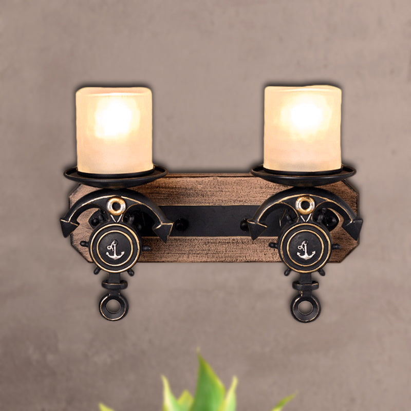 Siopsrl| Candlestick Wall Lamp Country Style Opal Glass 1/2-Light Black and Gold Wall Fixture with Resin Anchor Design