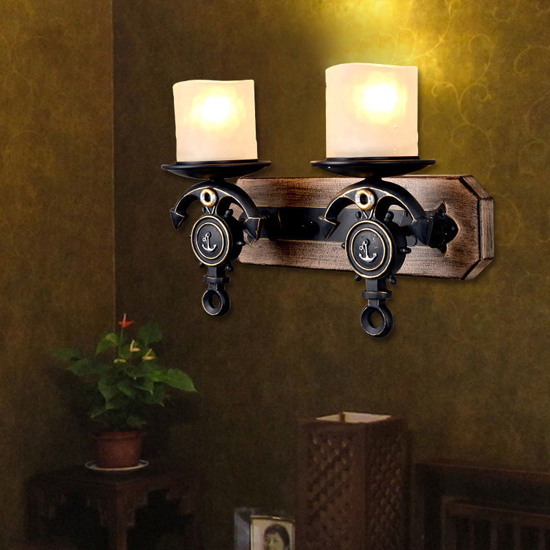 Siopsrl| Candlestick Wall Lamp Country Style Opal Glass 1/2-Light Black and Gold Wall Fixture with Resin Anchor Design