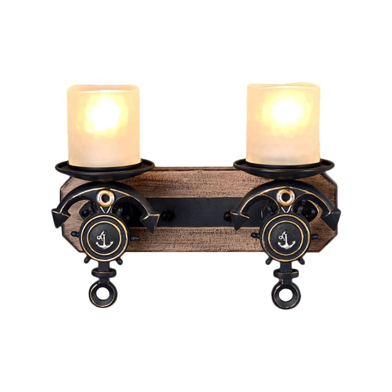 Siopsrl| Candlestick Wall Lamp Country Style Opal Glass 1/2-Light Black and Gold Wall Fixture with Resin Anchor Design