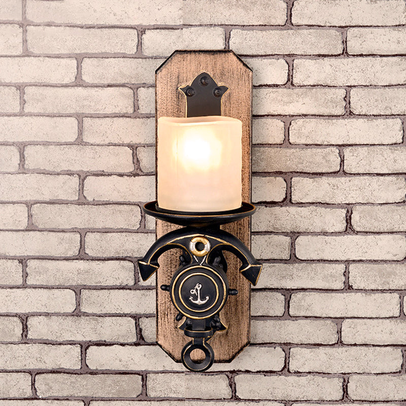Siopsrl| Candlestick Wall Lamp Country Style Opal Glass 1/2-Light Black and Gold Wall Fixture with Resin Anchor Design