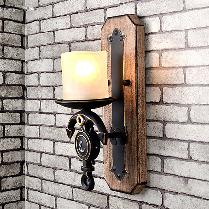 Siopsrl| Candlestick Wall Lamp Country Style Opal Glass 1/2-Light Black and Gold Wall Fixture with Resin Anchor Design