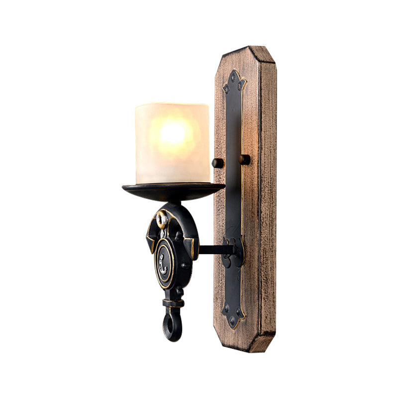Siopsrl| Candlestick Wall Lamp Country Style Opal Glass 1/2-Light Black and Gold Wall Fixture with Resin Anchor Design