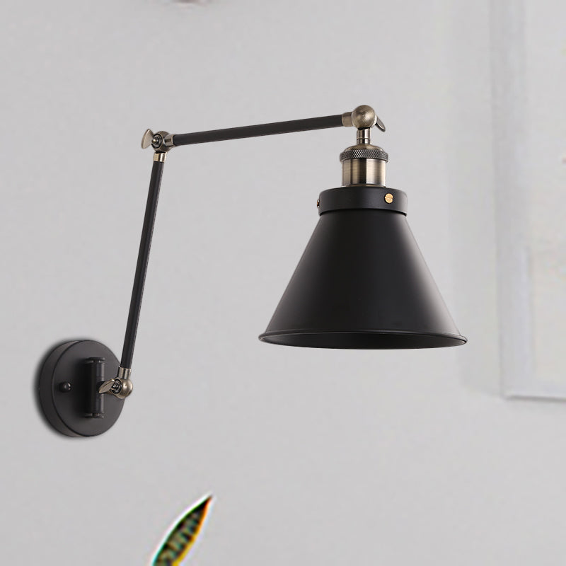 Siopsrl| Cone Wall Lamp Fixture Industrial Style Metal 1 Bulb Black/White Wall Light with Swing Arm for Bedroom