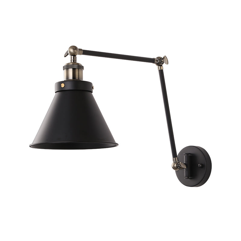 Siopsrl| Cone Wall Lamp Fixture Industrial Style Metal 1 Bulb Black/White Wall Light with Swing Arm for Bedroom