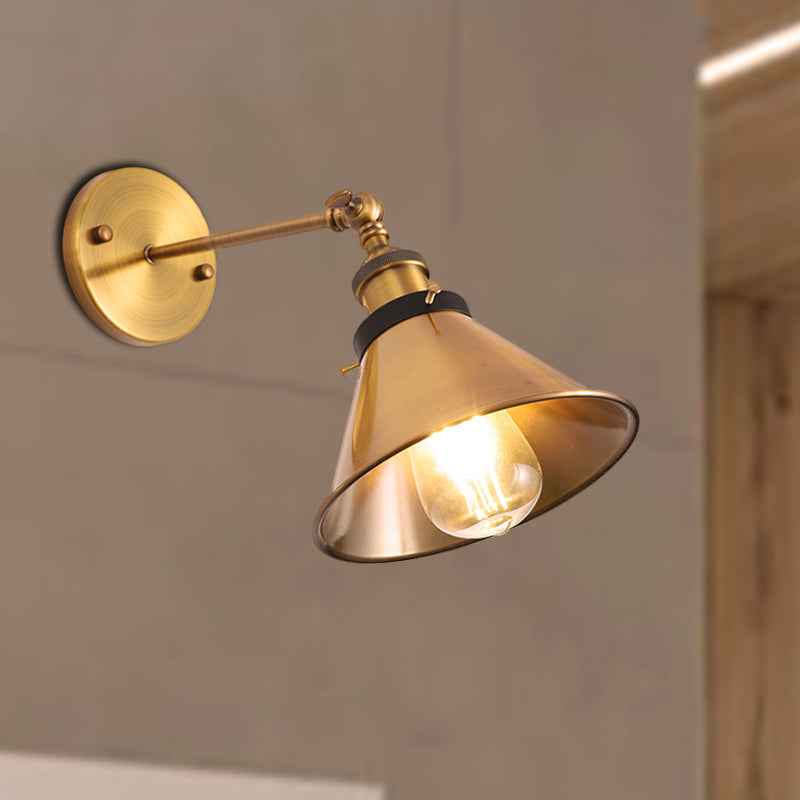 Siopsrl| Rotatable Barn/Cone Shade Wall Lamp Industrial Style Metal 1 Head Wall Lighting Fixture in Brass for Kitchen