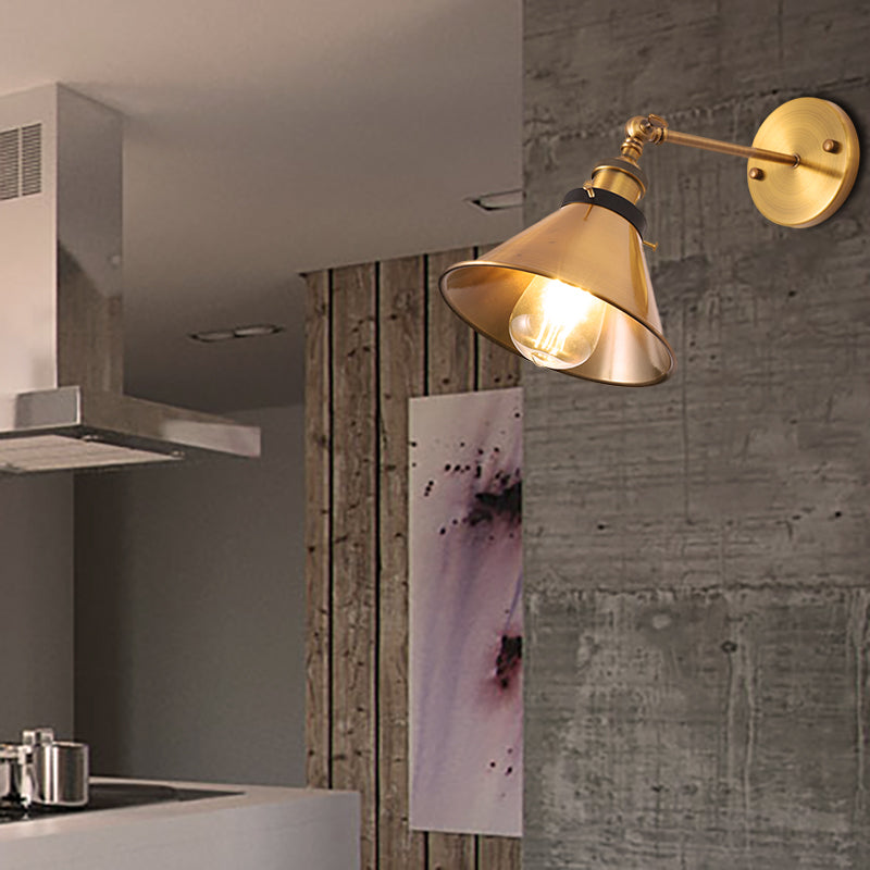 Siopsrl| Rotatable Barn/Cone Shade Wall Lamp Industrial Style Metal 1 Head Wall Lighting Fixture in Brass for Kitchen