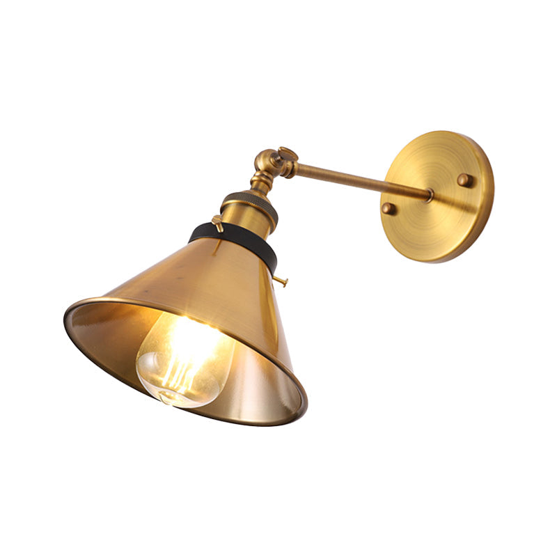 Siopsrl| Rotatable Barn/Cone Shade Wall Lamp Industrial Style Metal 1 Head Wall Lighting Fixture in Brass for Kitchen