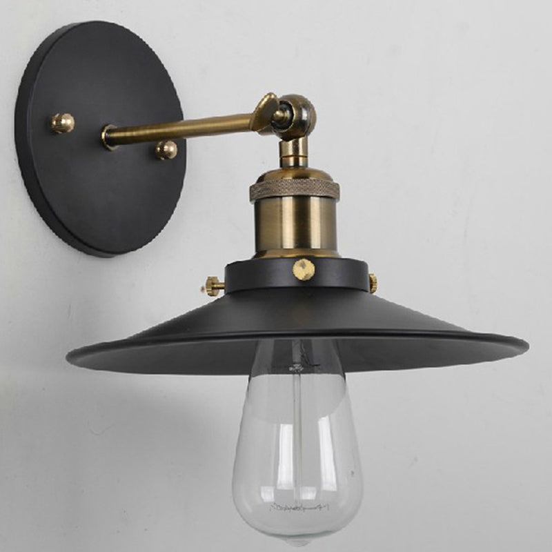 Siopsrl| Vintage Industrial Style Wall Light Single Light with Flat Round, Flared Metal Shade for the Bar