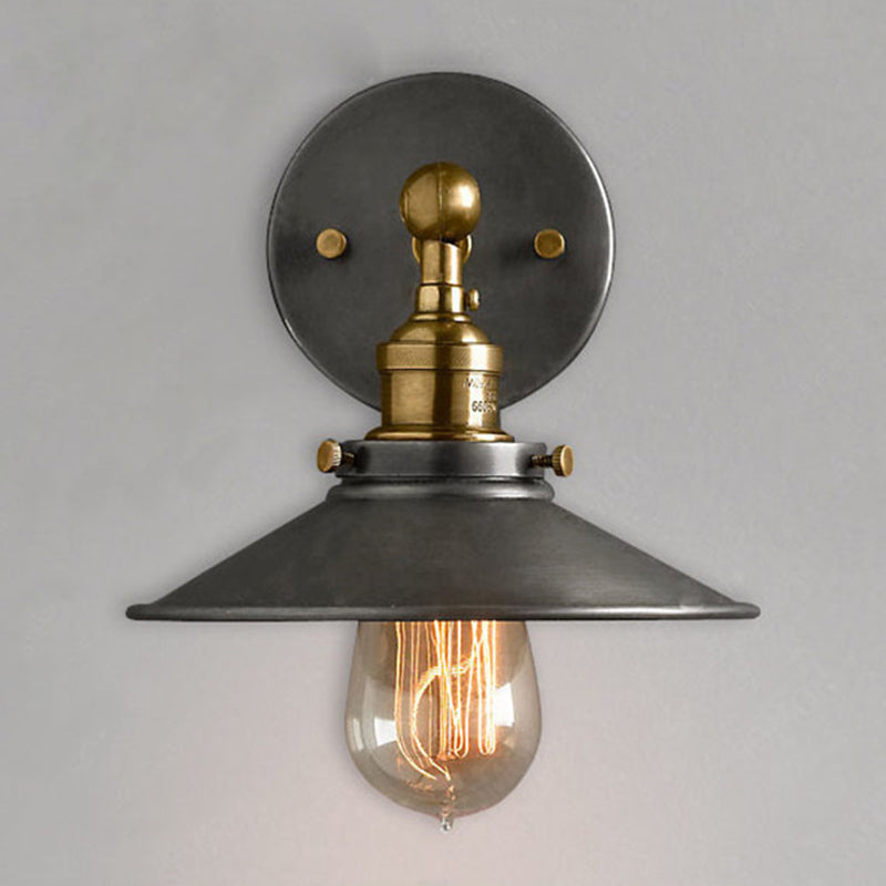 Siopsrl| Vintage Industrial Style Wall Light Single Light with Flat Round, Flared Metal Shade for the Bar