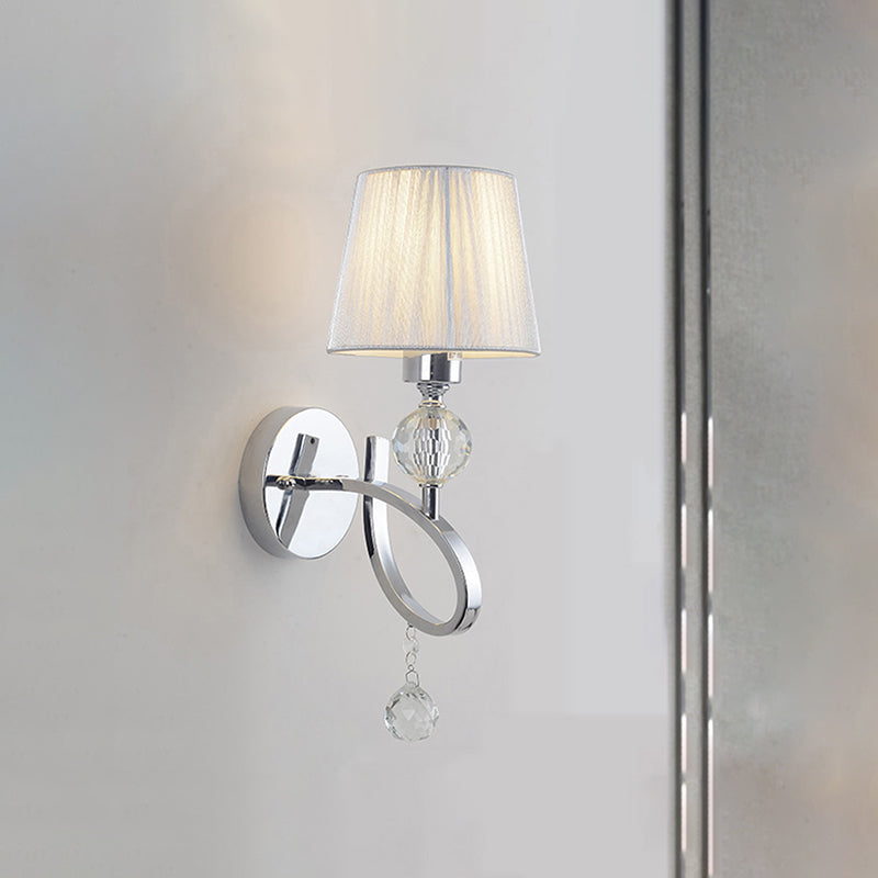 Siopsrl| Cone Shadow Bedroom Wall Light Fixture Fabric 1 Head Modernism Style Silver Wall Light with Clear Crystal Ball Deco