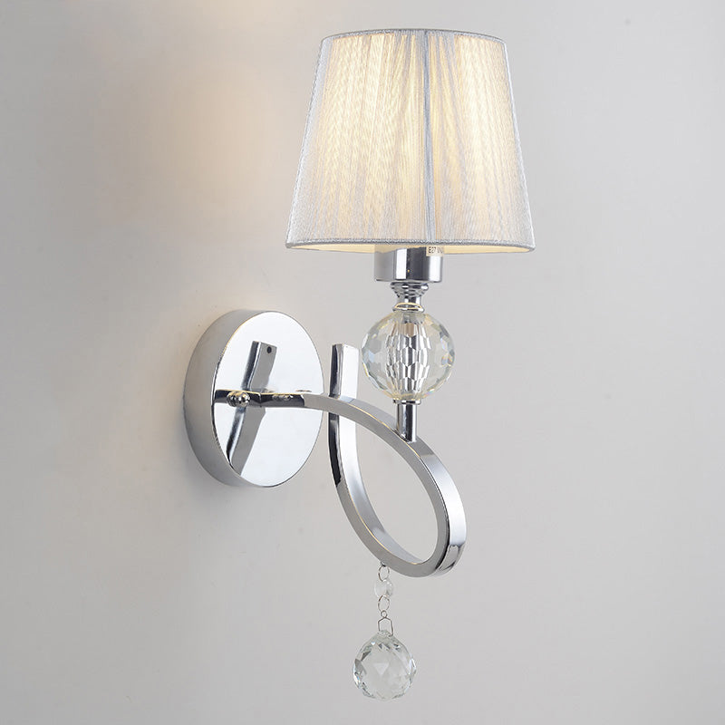 Siopsrl| Cone Shadow Bedroom Wall Light Fixture Fabric 1 Head Modernism Style Silver Wall Light with Clear Crystal Ball Deco