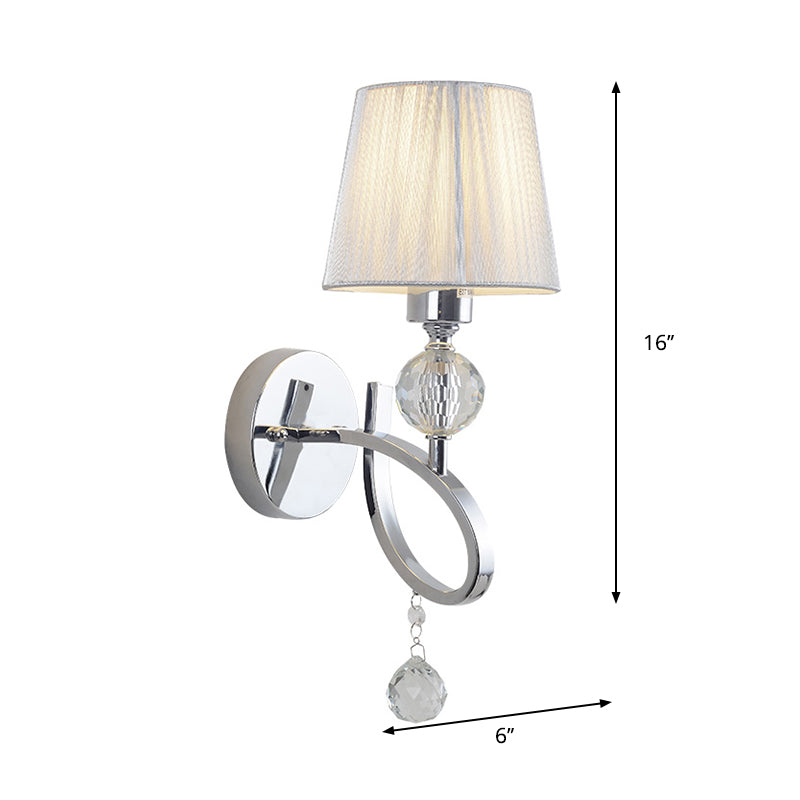Siopsrl| Cone Shadow Bedroom Wall Light Fixture Fabric 1 Head Modernism Style Silver Wall Light with Clear Crystal Ball Deco