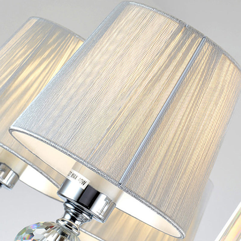 Siopsrl| Cone Shadow Bedroom Wall Light Fixture Fabric 1 Head Modernism Style Silver Wall Light with Clear Crystal Ball Deco