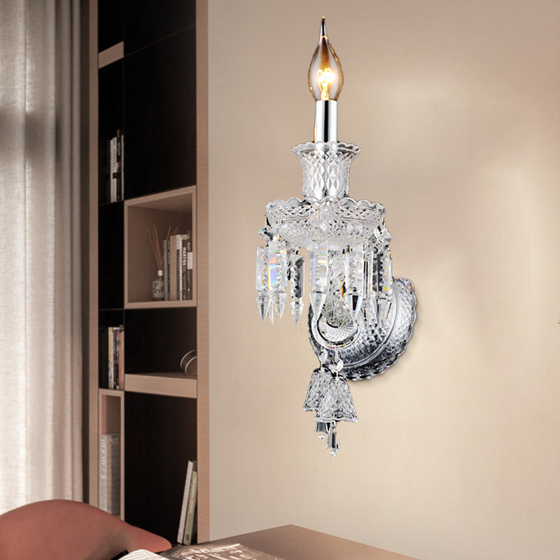 Siopsrl| Candle holder Clear Glass Wall Lamp Fixture Modern 1/2 Cups Chrome Wall Lamp with Diamond Shaped Crystal Decoration