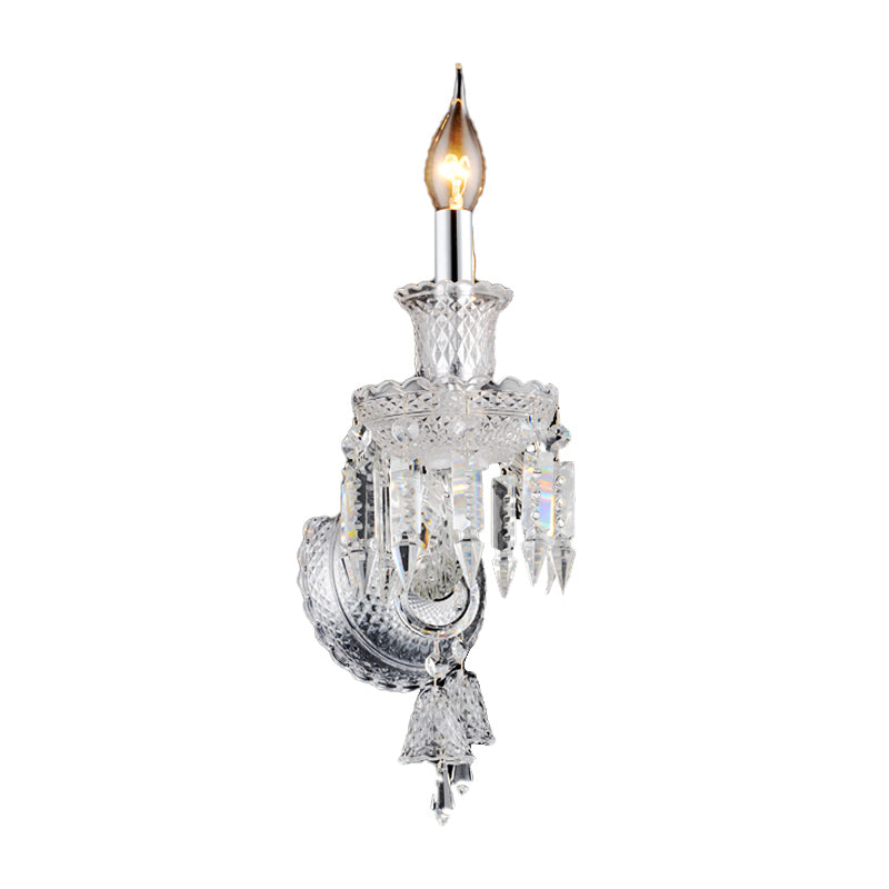 Siopsrl| Candle holder Clear Glass Wall Lamp Fixture Modern 1/2 Cups Chrome Wall Lamp with Diamond Shaped Crystal Decoration