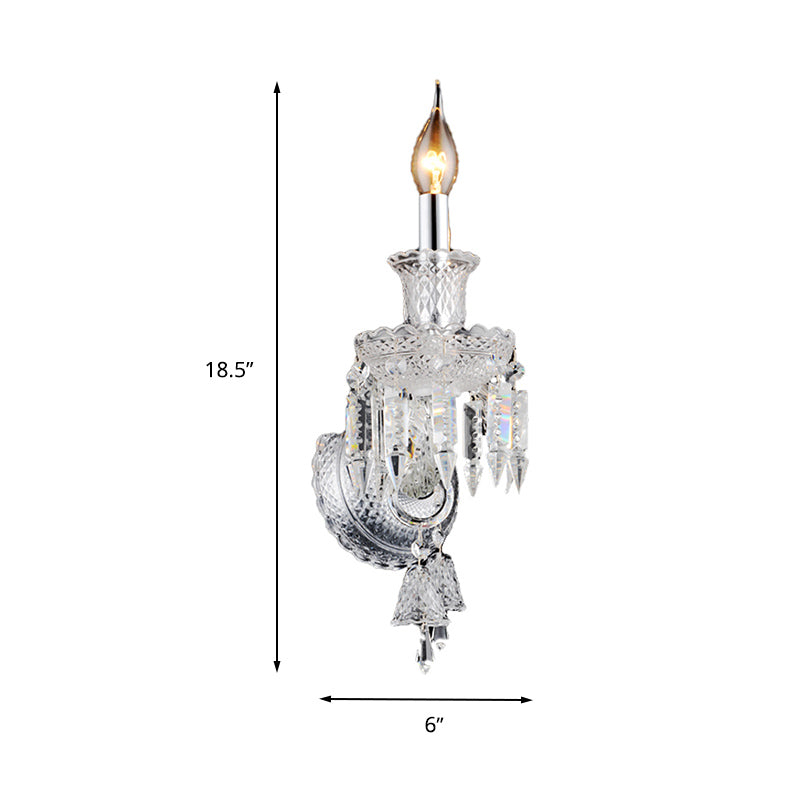 Siopsrl| Candle holder Clear Glass Wall Lamp Fixture Modern 1/2 Cups Chrome Wall Lamp with Diamond Shaped Crystal Decoration