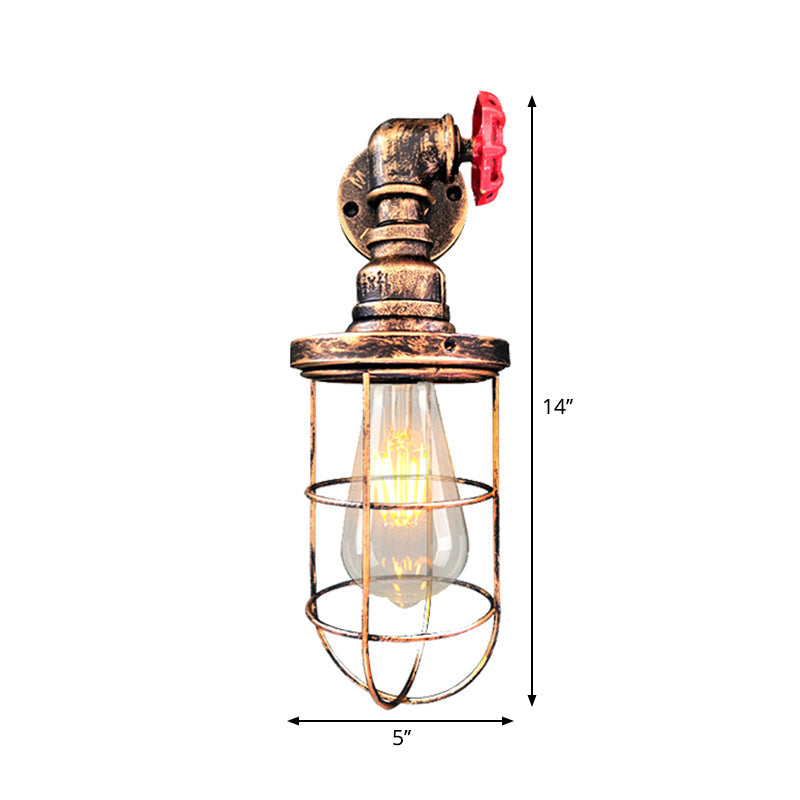Siopsrl| Wire frame corridor wall lamp iron 1 head farmhouse wall lighting with red shade design in antique bronze/black