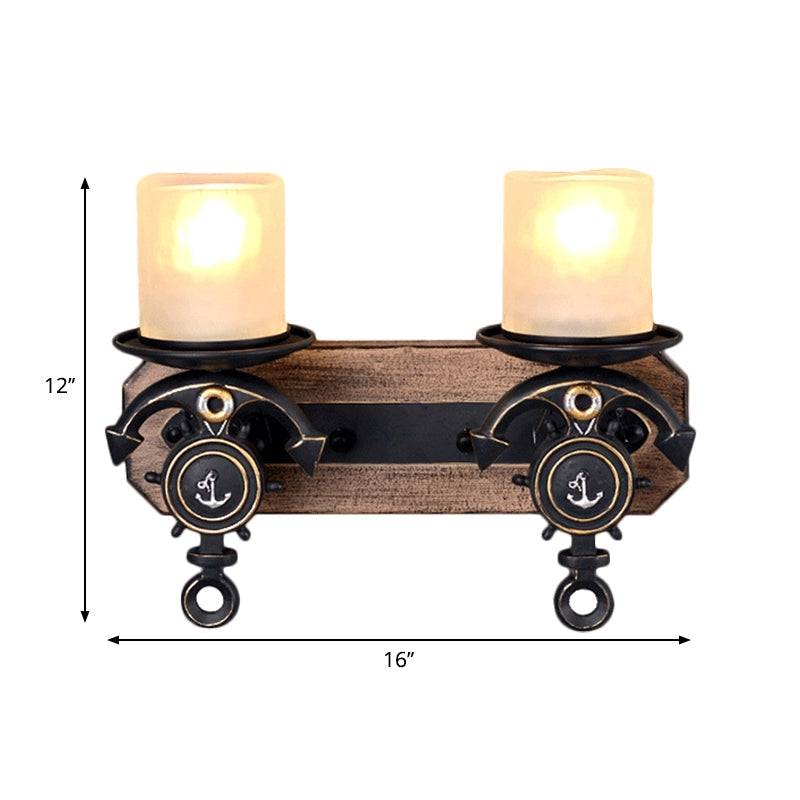 Siopsrl| Candlestick Wall Lamp Country Style Opal Glass 1/2-Light Black and Gold Wall Fixture with Resin Anchor Design