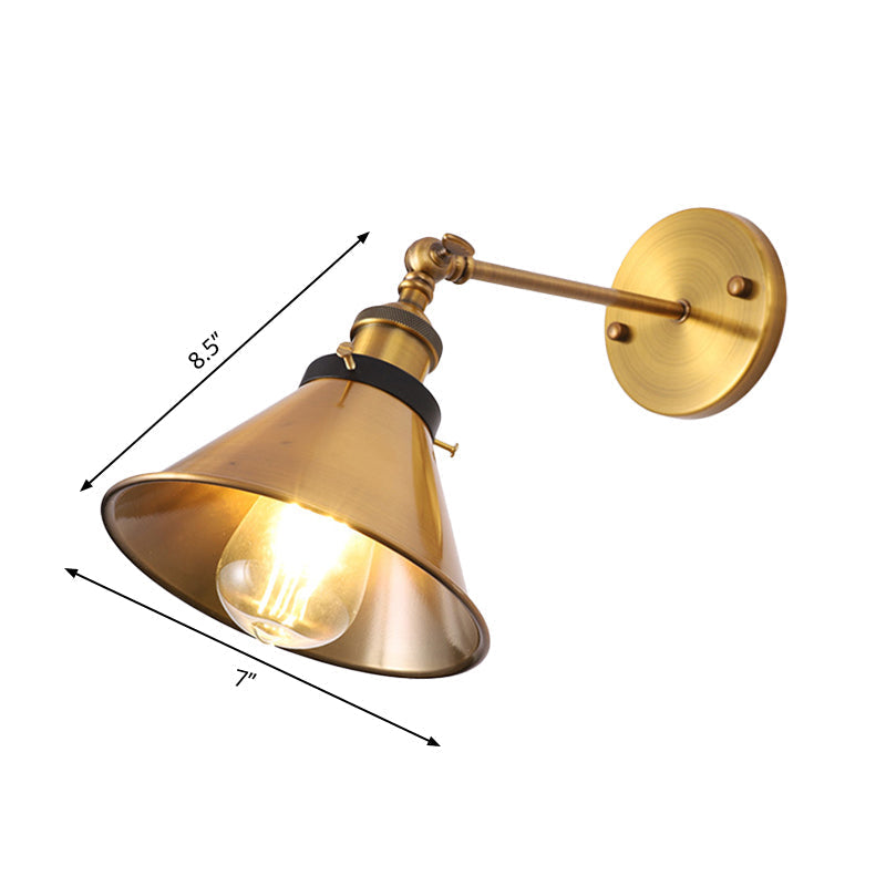 Siopsrl| Rotatable Barn/Cone Shade Wall Lamp Industrial Style Metal 1 Head Wall Lighting Fixture in Brass for Kitchen