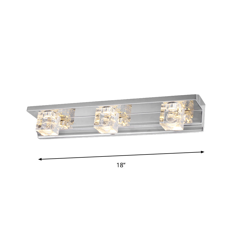 Siopsrl| Clear Crystal Cube Wall Sconce Modern Style 3 Heads Silver Finish Vanity Light Fixture in Warm/White Light, 12.5"/18" B