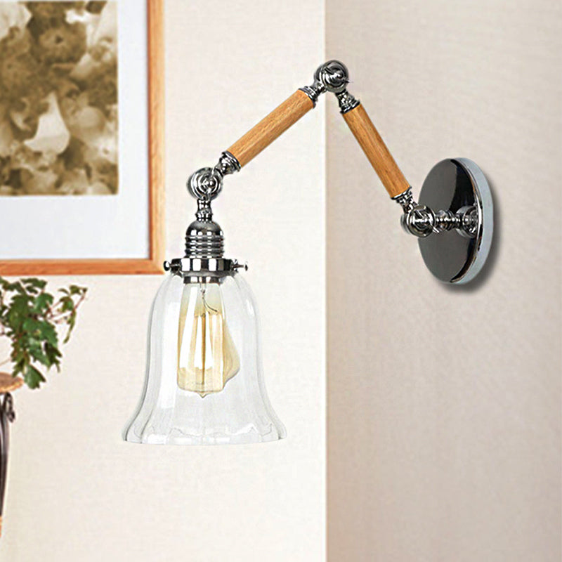 Siopsrl| Flared Living Room Wall Light Vintage Clear Glass Prism Glass 1 Light Chrome Wall Lamp with 8"+8"/6"+6"/8"+4" Wooden Arm