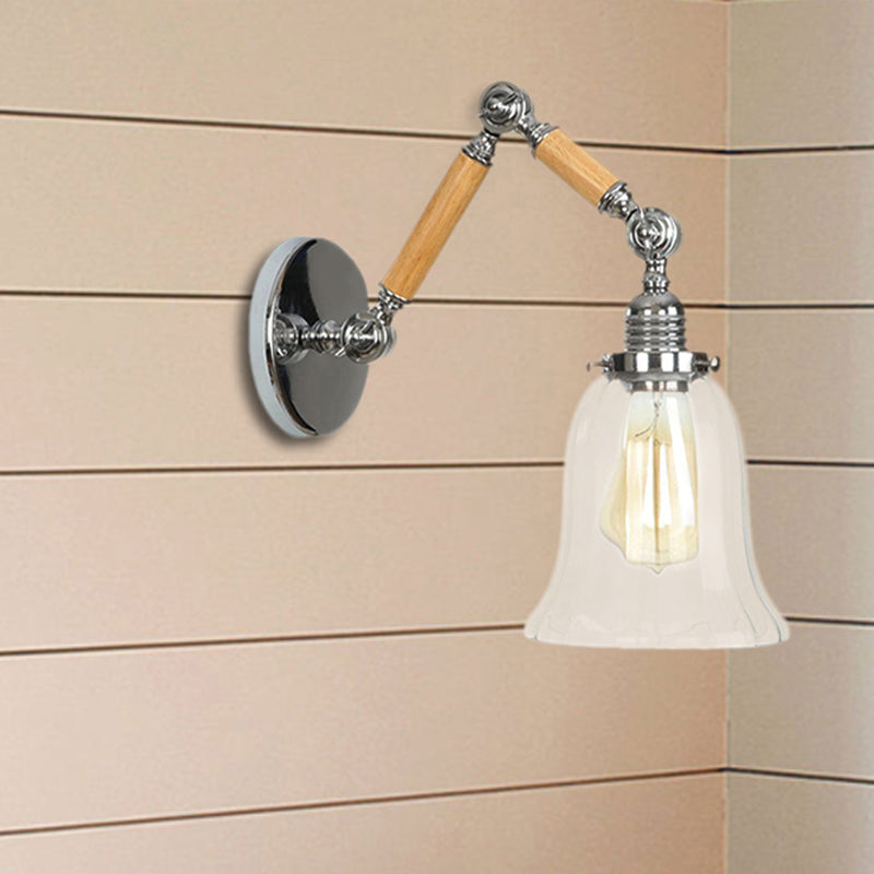 Siopsrl| Flared Living Room Wall Light Vintage Clear Glass Prism Glass 1 Light Chrome Wall Lamp with 8"+8"/6"+6"/8"+4" Wooden Arm