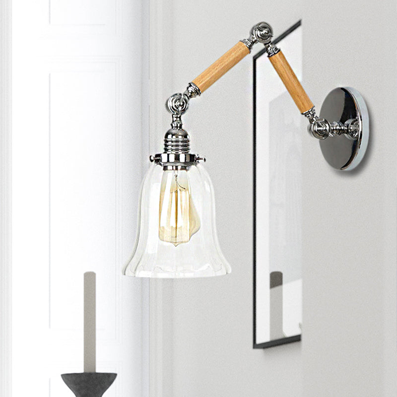 Siopsrl| Flared Living Room Wall Light Vintage Clear Glass Prism Glass 1 Light Chrome Wall Lamp with 8"+8"/6"+6"/8"+4" Wooden Arm