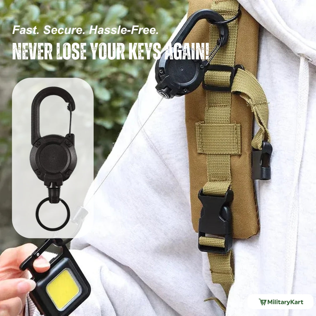 Siopsrl| Heavy-Duty Tactical Retractable Keychain – Multi-Use Outdoor Carabiner Tool