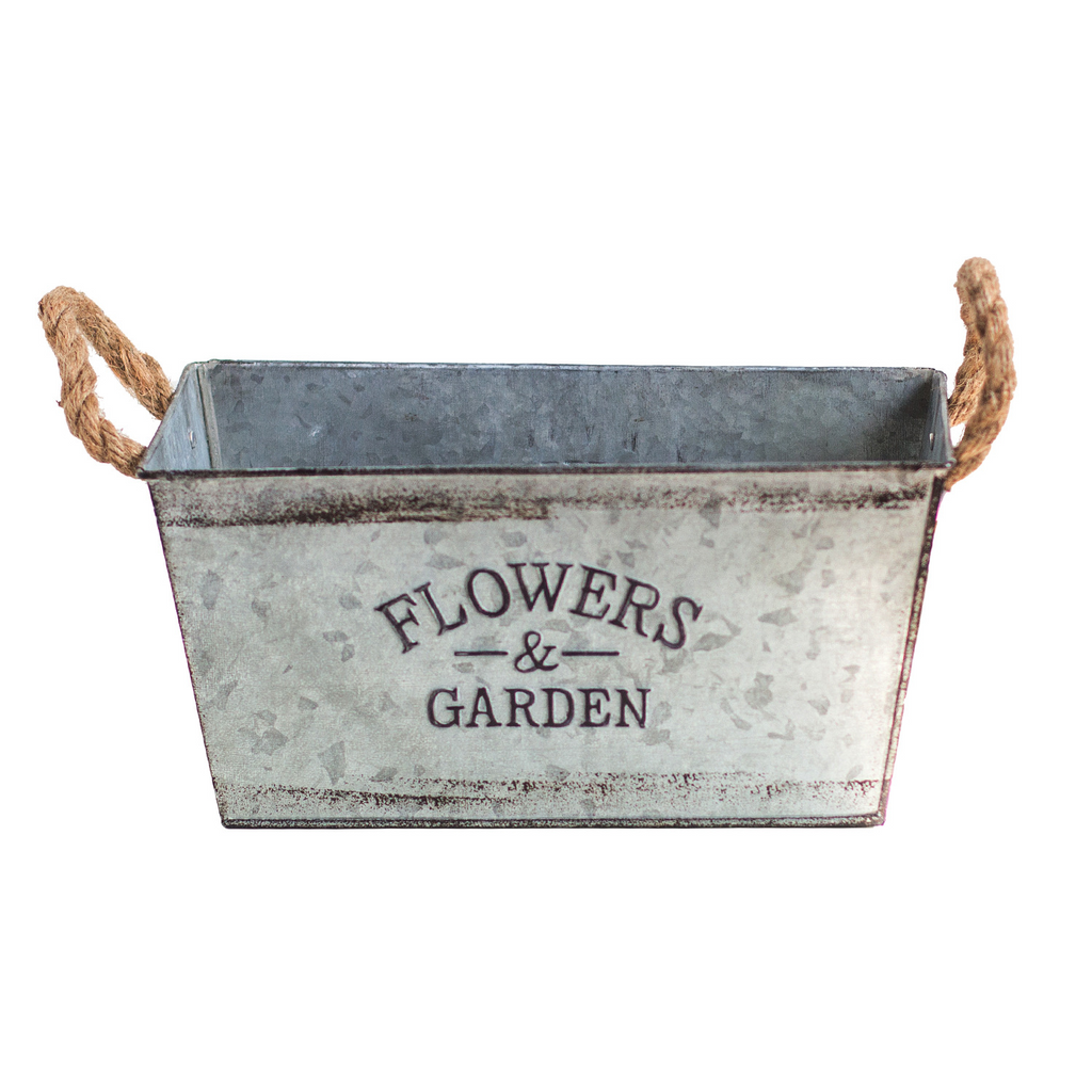Siopsrl| Decorative flower and garden container made of metal with hemp rope handles