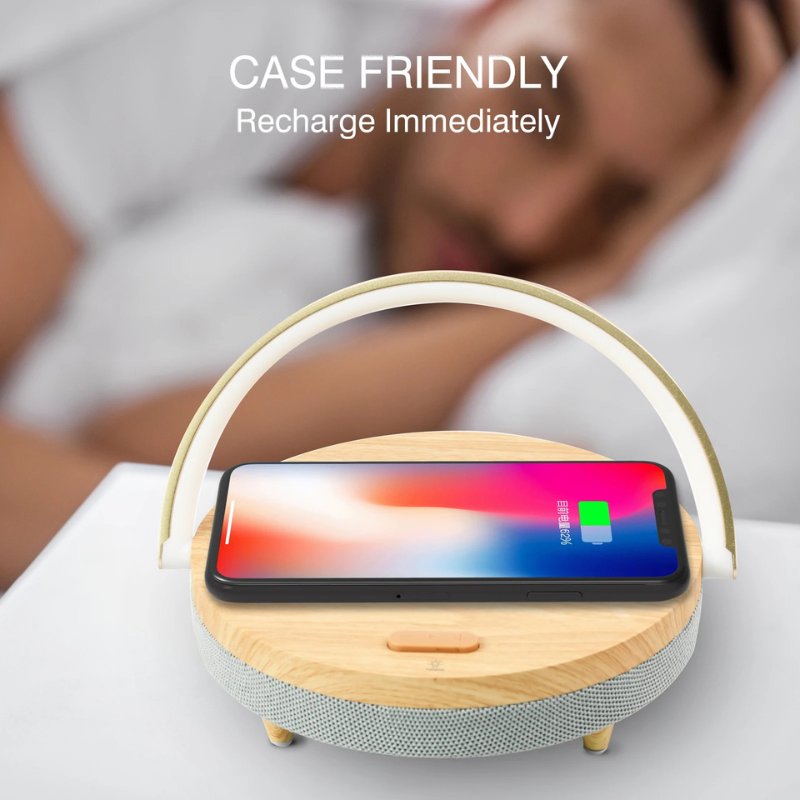 Siopsrl| Multifunctional Wooden Table Lamp with Bluetooth Speaker & Wireless Charger