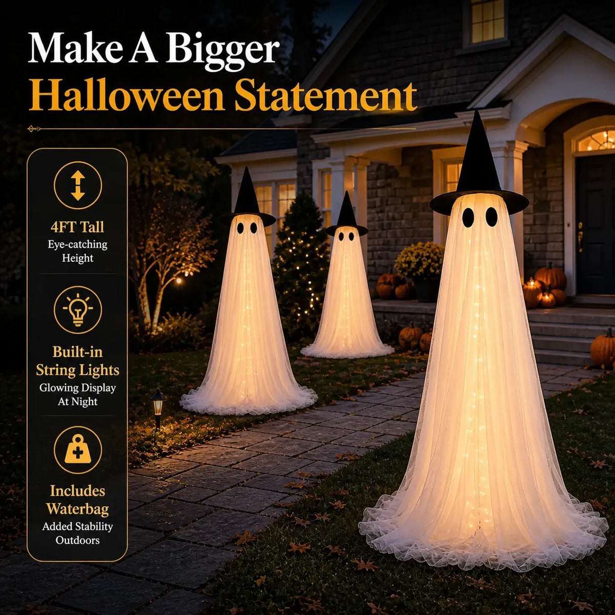 4FT Lighted Halloween Ghost Yard Decorations
