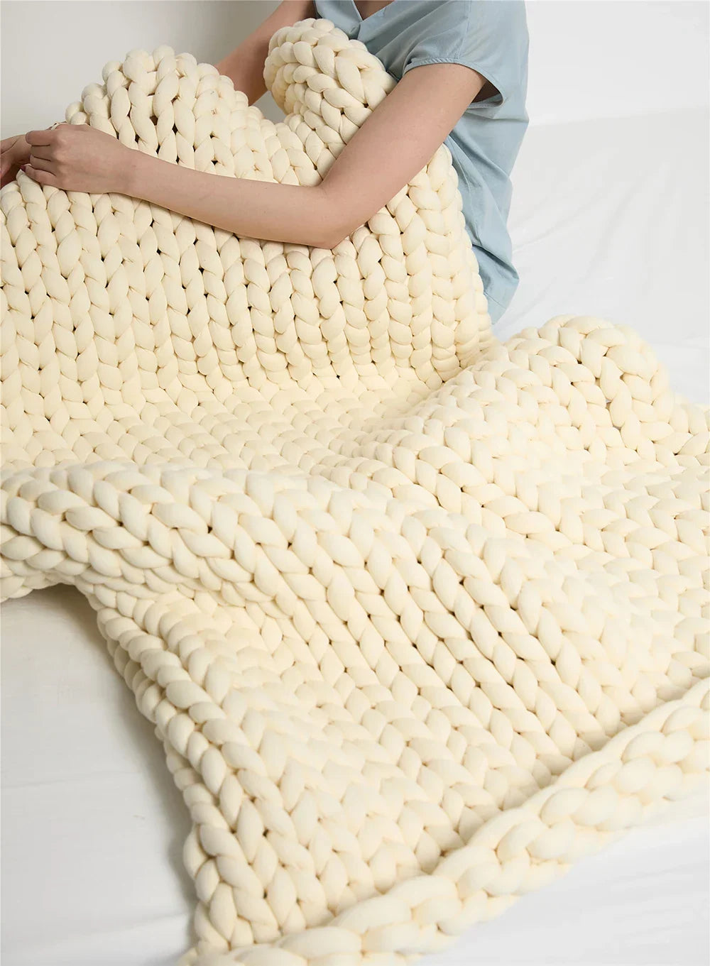 Chunky Knit Throw Handmade Weighted Blanket - SUPER COZY & CALMING BLANKET Siopsrl