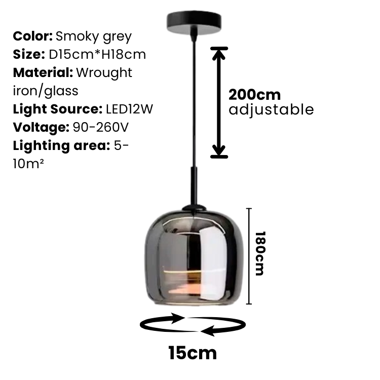 Siopsrl| Nordic Black Glass Pendant Light Fixture - Modern Hanging Lamp for Kitchen Island & Dining Room